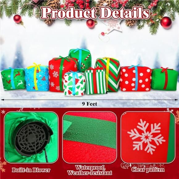 9 Foot Long Christmas Giant Inflatable Gift Boxes with 9 LED Lights Multicolor - Picture 2 of 7